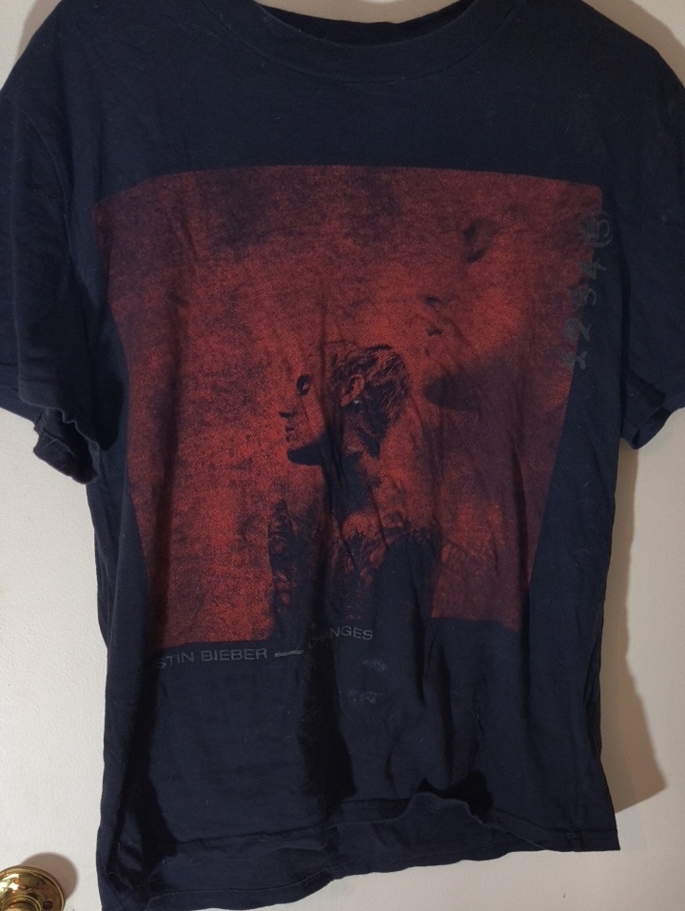 Justin Bieber Black Tee with Red Graphic Portrait